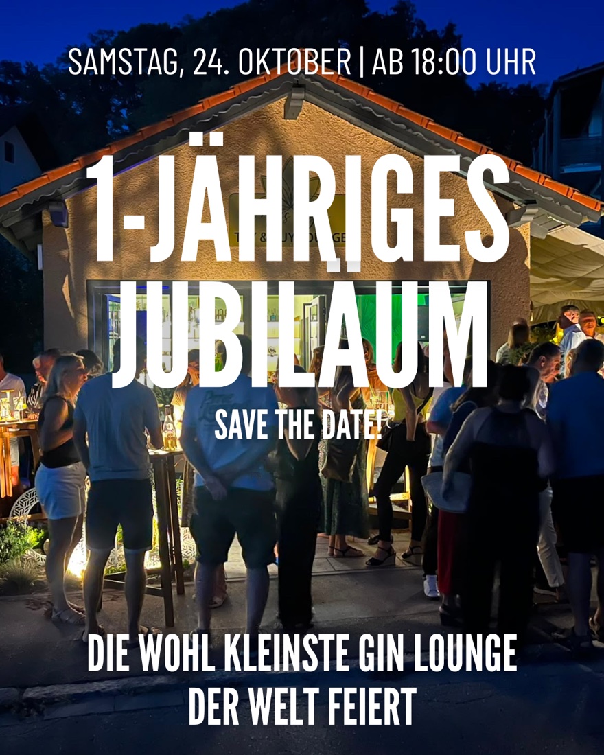 Flyer zum Jubiläum: Die wohl kleinste Gin Lounge der Welt feiert, Samstag, 24. Oktober, ab 18 Uhr